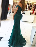 Lace Beaded Tulle Maxi Evening Dress Off The Shoulder Mermaid Formal Party Dress