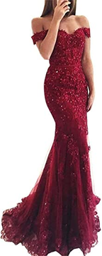 Lace Beaded Tulle Maxi Evening Dress Off The Shoulder Mermaid Formal Party Dress
