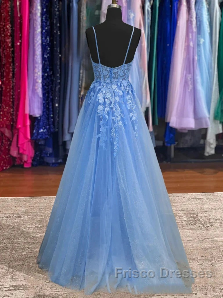 Lace Blue Formal Prom Dress V Neck Long Formal Dress Open Back Secondary image