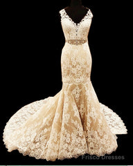 Lace Cap Sleeves Mermaid Wedding Dress V Neck With Sashes