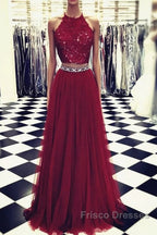 Lace Crop Top Tulle Formal Prom Dress Two Piece Evening Gowns Beaded Sashes