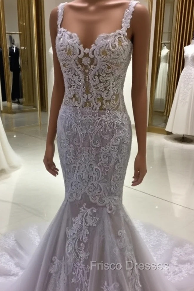 Lace Embroider Wedding Dress Mermaid Sweetheart Spaghetti Straps Main image