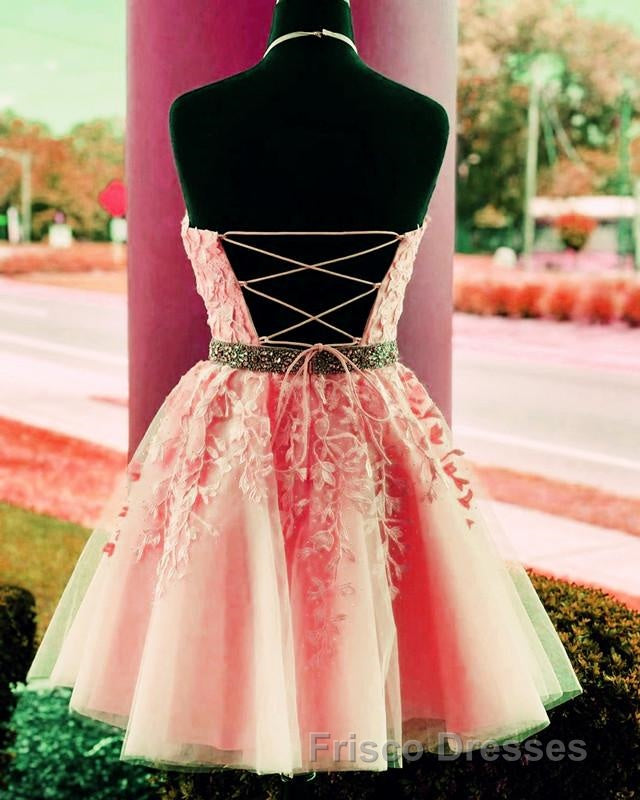 Lace Embroidery Halter Tulle Homecoming Dress Cross Back