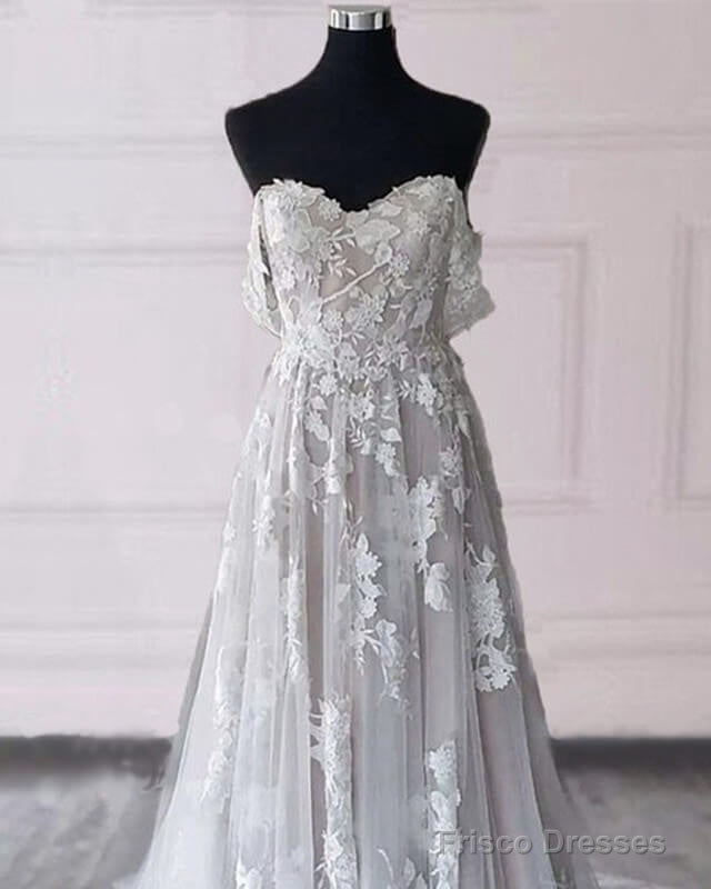 Lace Embroidery Off The Shoulder Boho Tulle Wedding Dress