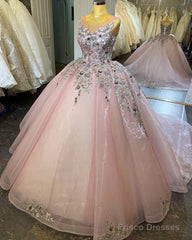 Lace Embroidery Quinceanera Dresses Ball Gown Sheer Neck