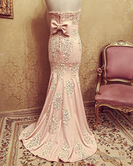 Lace Embroidery Sweetheart Bow Back Prom Dresses Mermaid