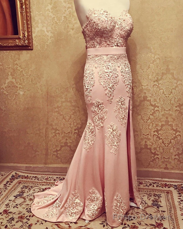 Lace Embroidery Sweetheart Bow Back Prom Dresses Mermaid Main image
