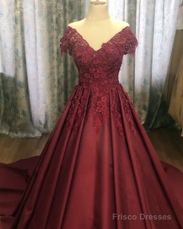 Lace Flowers Beaded Cap Sleeves Satin Prom Dresses Ball Gown Secondary image