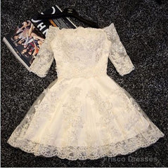 Lace Ivory Pretty Homecoming Dress,Sexy Party Dress,Charming Homecoming Dress