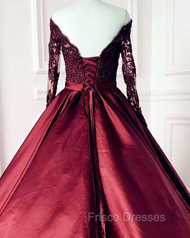 Lace Long Sleeves Ball Gown Satin Dress Off The Shoulder Secondary image