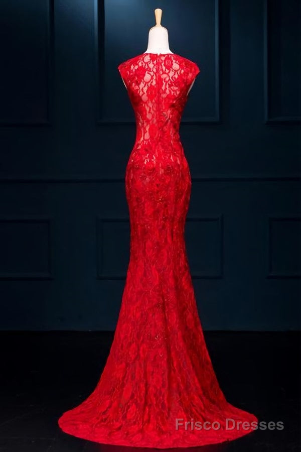 Lace Mermaid Slit Wedding Party Dress, Charming Formal Gown Main image