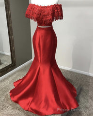 Lace Off Shoulder Mermaid Two Piece Prom Dresses