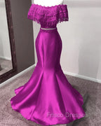 Lace Off Shoulder Mermaid Two Piece Formal Prom Dress