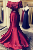 Lace Off Shoulder Mermaid Two Piece Formal Prom Dress
