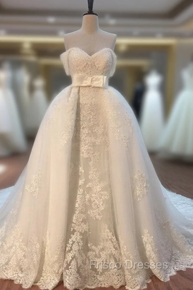 Lace Off Shoulder Mermaid Wedding Dress Removable Skirt Main image