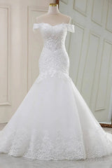 Lace Off-The-Shoulder Trumpet Long Wedding Dress