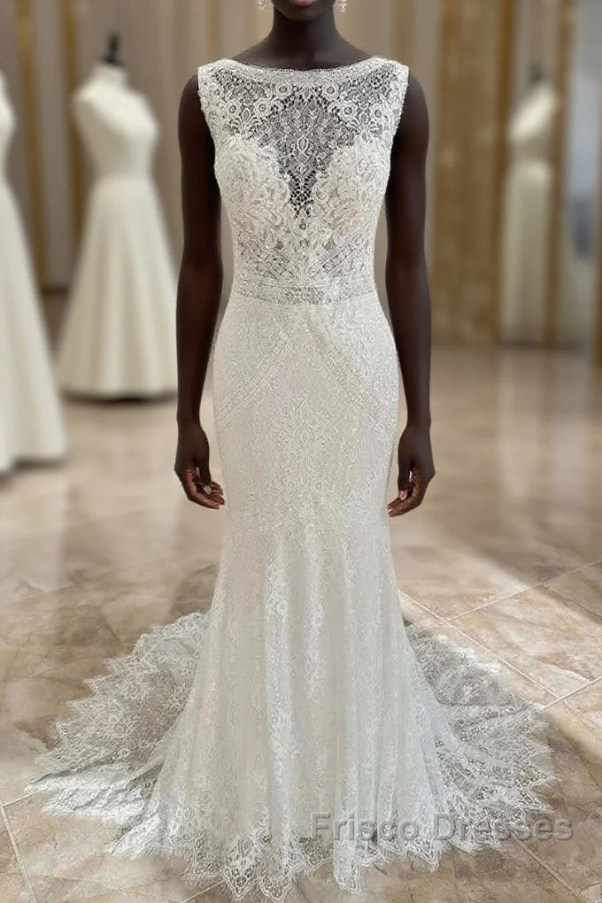 Lace Open Back Mermaid Long Wedding Dress