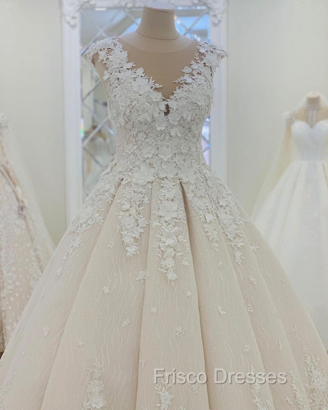 Lace Princess Wedding Dress Cap Sleeves