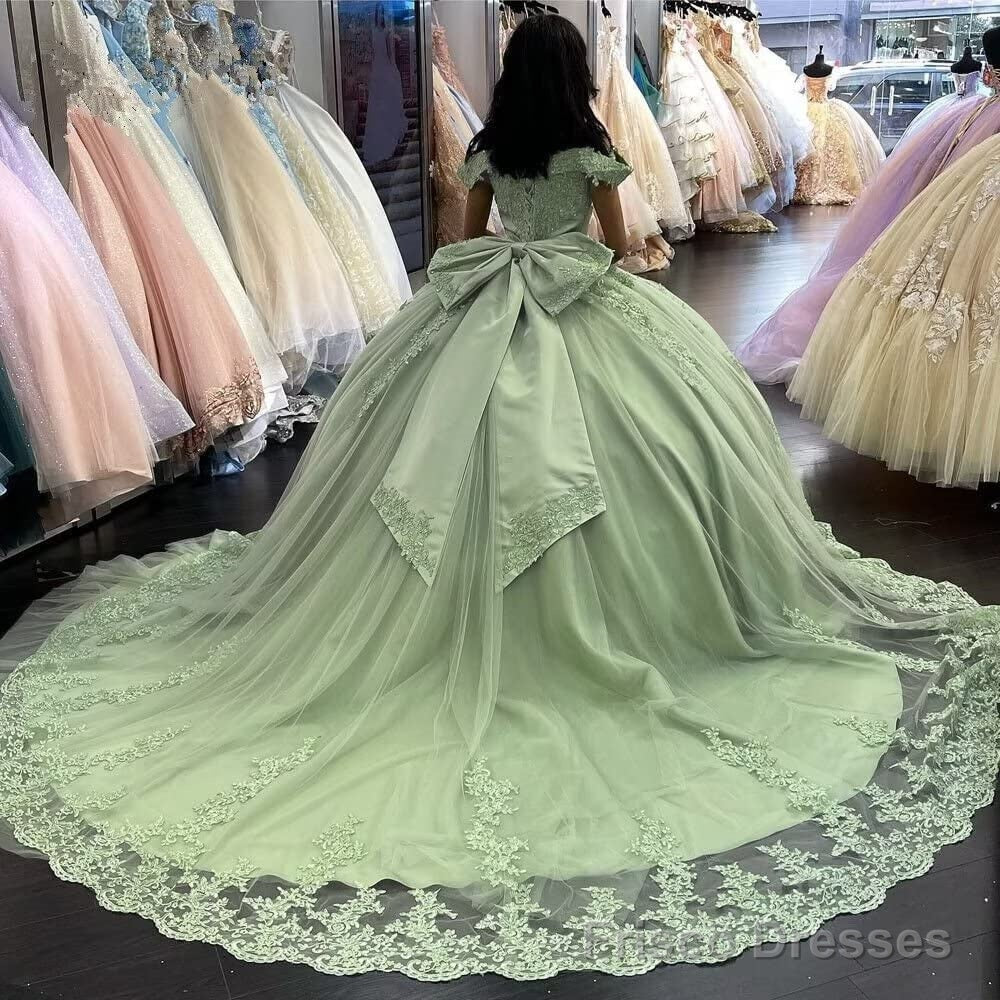 Lace Sage Green Quinceanera Dresses Applique Off Shoulder Dress Secondary image
