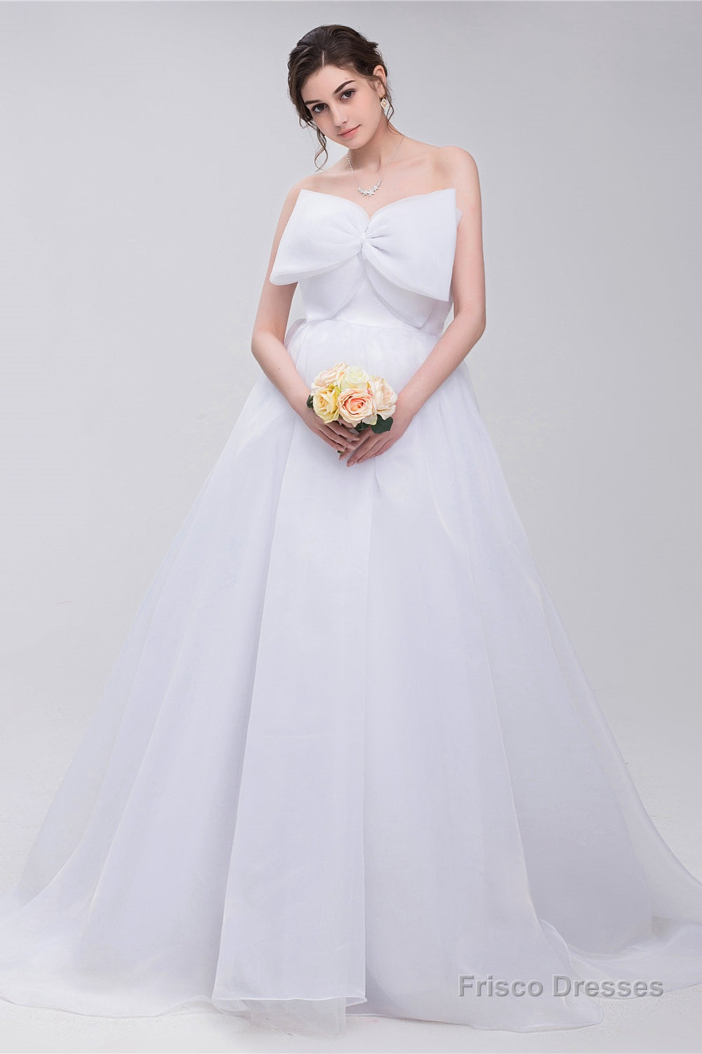Lace Sheer Waist Long Pleated A-line Train Wedding Dresses with Half Sleeves Main image
