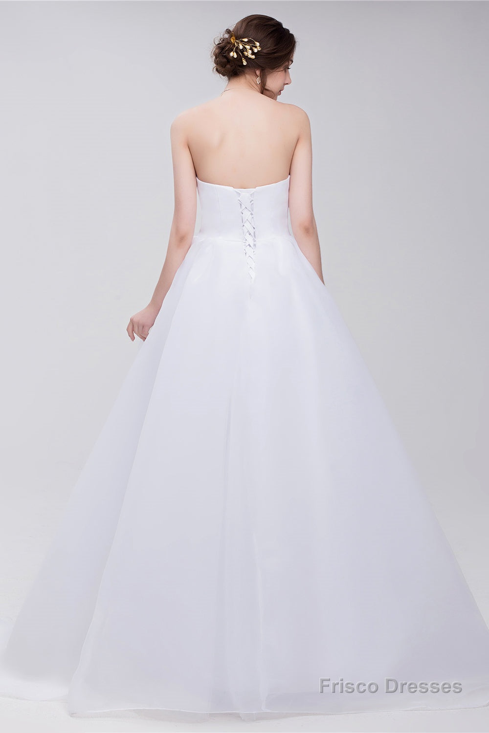 Lace Sheer Waist Long Pleated A-line Train Wedding Dresses with Half Sleeves