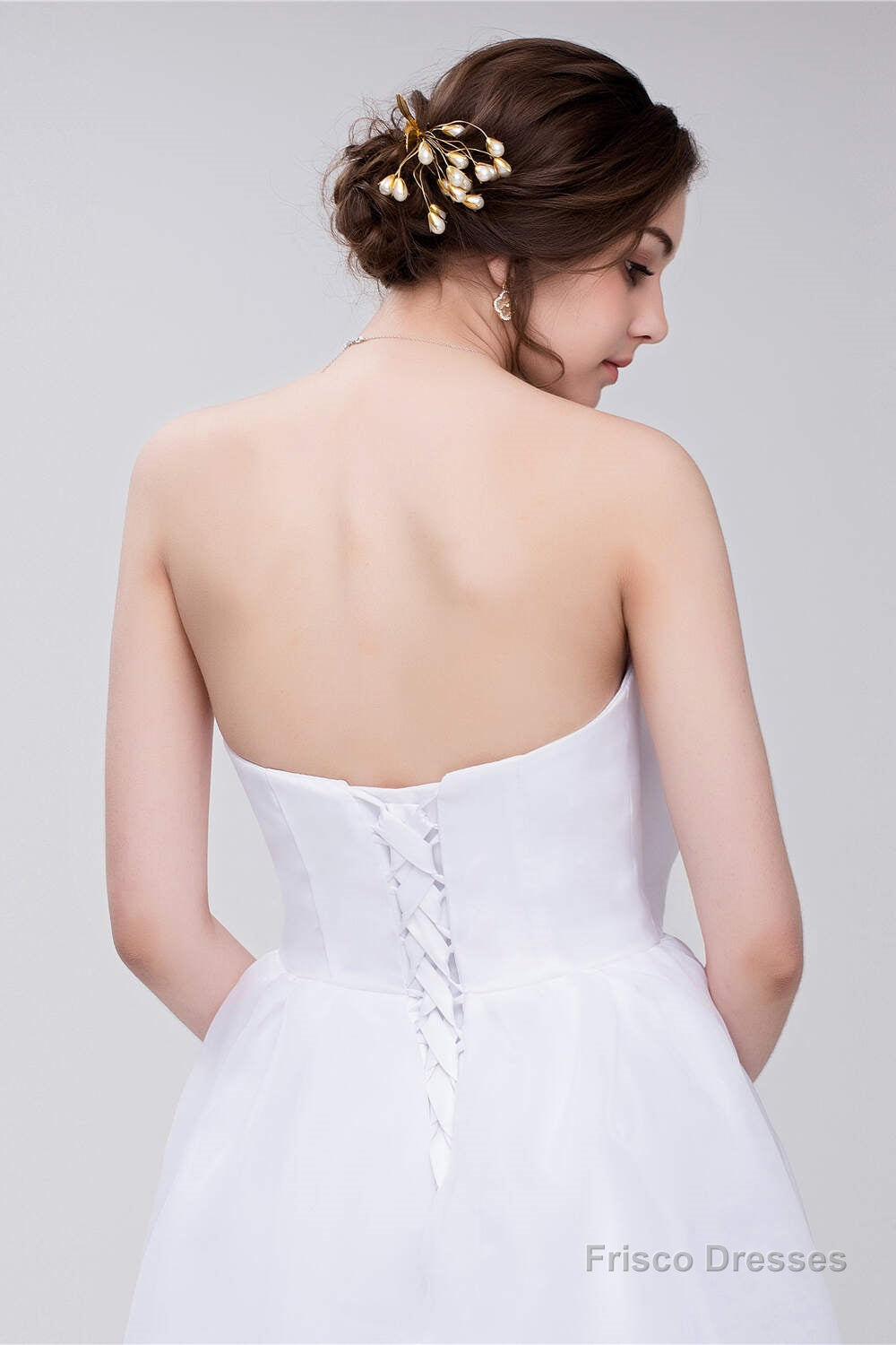 Lace Sheer Waist Long Pleated A-line Train Wedding Dresses with Half Sleeves