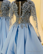 Lace Sleeves Satin Homecoming Dresses Short