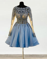 Lace Sleeves Satin Homecoming Dresses Short