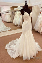 Lace Straps Backless Trumpet Long Wedding Dress