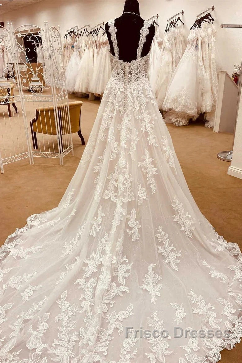 Lace Sweetheart Straps A-Line Long Bridal Gown Secondary image