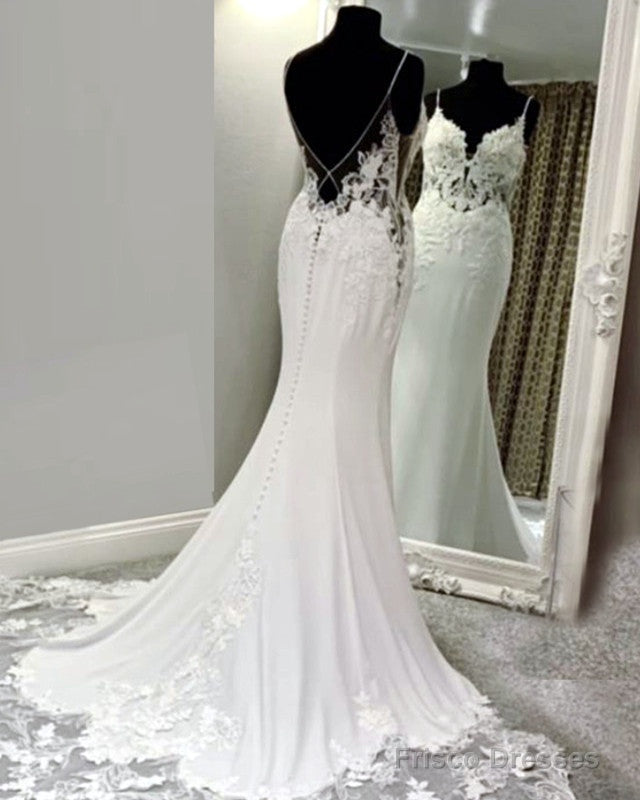 Lace Train Mermaid Wedding Dresses V Neck Open Back Secondary image