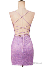 Lace-Up Lilac Sequin Tight Short Homecoming Dress