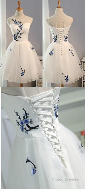 Lace Up Tulle Short Homecoming Dress, Elegant White Homecoming Dress, Cheap Party Dress Secondary image