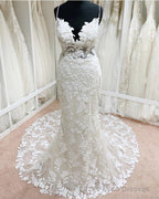 Lace V Neck Mermaid Wedding Dress Open Back