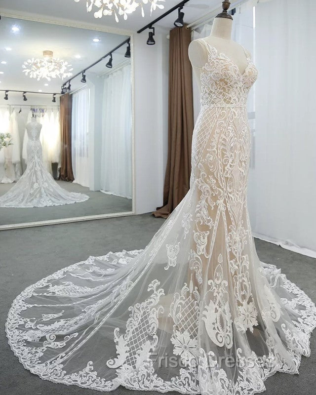 Lace V Neck Mermaid Wedding Dress