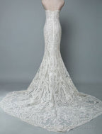 Lace Wedding Dress Mermaid Sweetheart Strapless Sleeveless Floor Length With Train Bridal Dresses