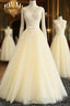Lace Wedding Dress, Lovely Light Champagne Tulle Long Lace Formal Prom Dress