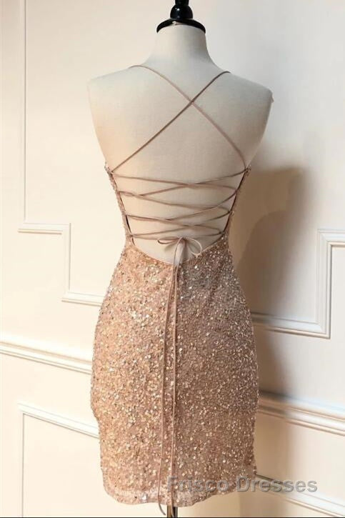 Sparkle Straps Tight Peach Sequins Short Homecoming Dress Secondary image