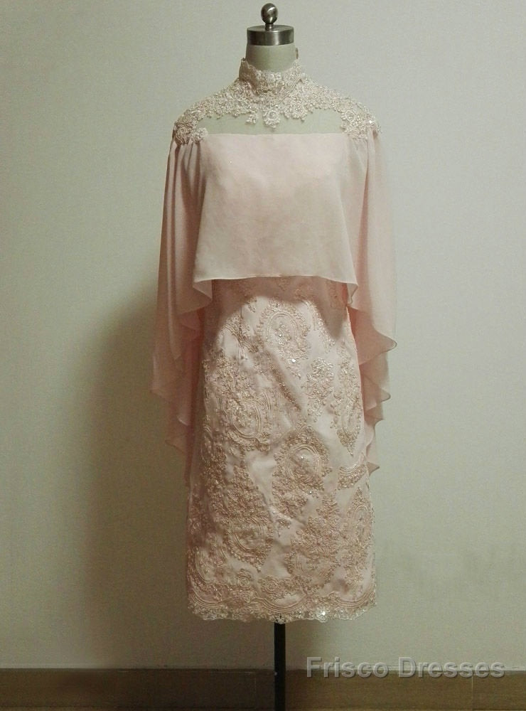 Latest Knee Length Mother of the Bride Dresses With Cape Evening Gowns Plus size Main image
