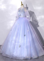 Lavender Ball Gown Tulle High Neckline Sweet 16 Dresses, Lavender Formal Dress