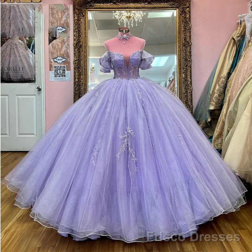 Lavender Beaded Tulle Quinceanera Dresses Ball Gown Dress Main image