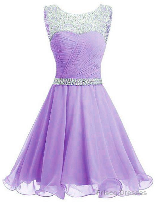 Lavender Chiffon Short Sequins And Beaded Short Party Dress, Chiffon Formal Dress, Homecoming Dresses Secondary image