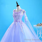 Lavender Flowers Round Neckline Party Dress, Sweet 16 Gown