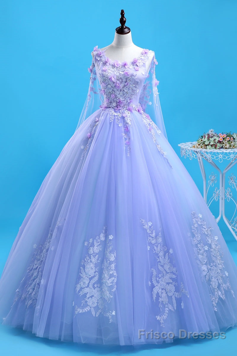 Lavender Flowers Round Neckline Party Dress, Sweet 16 Gown Main image