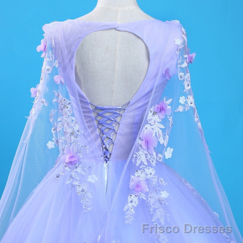 Lavender Flowers Round Neckline Party Dress, Sweet 16 Gown
