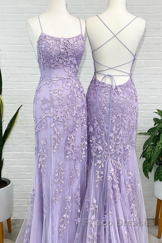 Lavender Lace Corset Formal Prom Dress Mermaid Scoop Evening Dress With Beading Secondary image