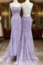 Lavender Lace Corset Formal Prom Dress Mermaid Scoop Evening Dress With Beading