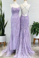 Lavender Lace Corset Prom Dresses Mermaid Scoop  Evening Dress With Beading
