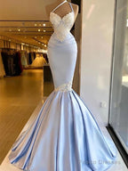 Lavender Long Sleeveless Sexy Lace Mermaid Prom Dress,