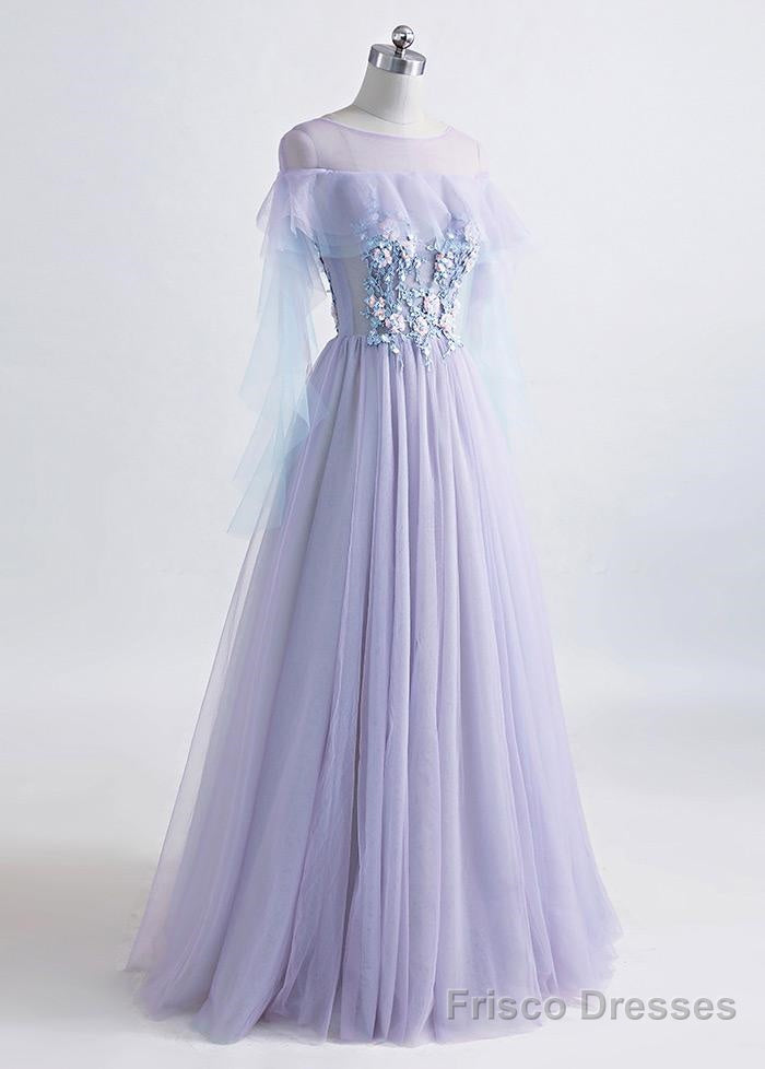 Lavender Off Shoulder Flower Lace Long Party Dress, A-line Purple Prom Dress Formal Dress Secondary image